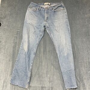 Urban Up Jeans Mens 34x29 Blue Straight Leg Cotton Whiskered Denim Frayed Hem